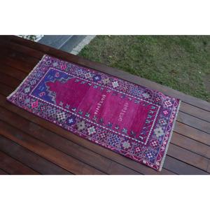 Tapis vintage 1,9x4,1 pieds, rose et bleu, tapis oriental en laine turque - Product Image 3