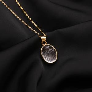 Colgante de escarabajo de cuarzo de cristal transparente Natural, Plata de ley hecha a mano, piedras preciosas curativas, regalo de joyería para mujer - Product Image 1