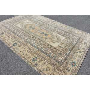 Vintage Large Rug 6.6x9.9 ft, <b>Brown</b> Abstract Turkish <b>Wool</b> Rug - Product Image 2