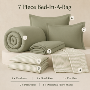 OEM Custom 7 Piece Bed in a Bag Comforter Set Sage <strong>Green</strong> <strong>Striped</strong> Microfiber <strong>Bedding</strong> with Sheets and Pillow Shams - Product Image 6