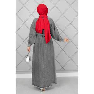 Robe en jean décontractée avec détails de franges sur le devant en fumée avec décoration à motifs - Product Image 2