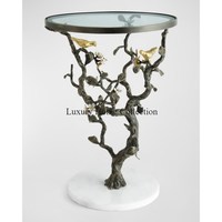 Table d'appoint personnalisée avec de longues pattes de cheval, finition en laiton antique, accessoires pour salon et salle de séjour