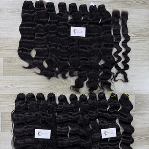 Sun Hair Company Luxe Naturel Noir Double Dessiné Naturel Ondulé Trame Bundles de Cheveux Brut Vietnamien Cheveux Humains Sans Colle Perruque HD Lace - Product Image 2