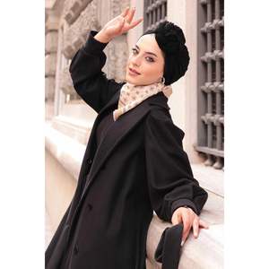 เสื้อโค้ทผ้าแคชเมียร์แขนบอลลูนสีดำ - Product Image 1