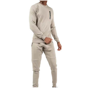 Chándal personalizado de algodón de color liso para hombre, sudadera con pantalones para correr, ropa deportiva de dos piezas para gimnasio y entrenamiento - Product Image 1