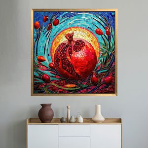 Toile d'art imprimée avec motif de grenade : décoration murale abstraite moderne, encadrée de doré - Product Image 1