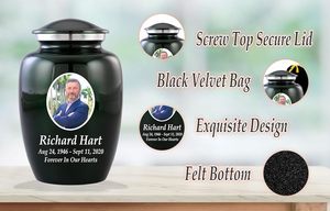 Personalized Photo Cremation Urns <b>for</b> Adult <b>Ashes</b> Male Female Custom Burial Urns <b>for</b> Human <b>Ashes</b> Handcrafted Custom Size Green - Product Image 6
