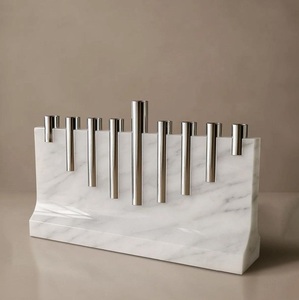 Modern <b>White</b> Marble Triangular Menorah Elegant Geometric Candle Holder Judaica Hanukkiah Handmade Stone Decor for Home and Gifts - Product Image 3