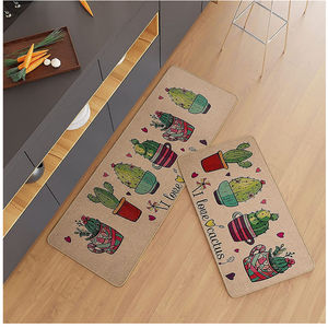 Ensemble de tapis de cuisine deux pièces sur mesure, modernes et originaux, en lin et caoutchouc, lavables et résistants à l'eau pour évier et cuisinière - Product Image 1