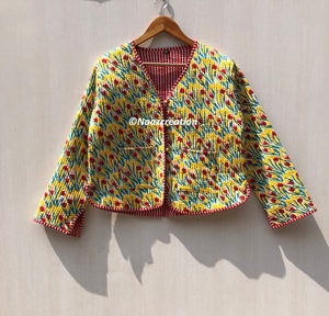 Veste matelassée à imprimé floral, faite main, style bohème, en coton, pour l'automne et l'hiver, style streetwear, réversible - Product Image 3