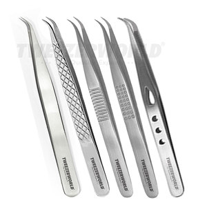 Pinzas de extensión de pestañas puntiagudas curvas Acero inoxidable profesional Etiquetado personalizado Pinzas de alta cantidad WORLD - Product Image 3