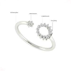 925 <b>Sterling</b> <b>Silver</b> Moissanite Diamond Floral Halo <b>Ring</b> Trendy Open Circle <b>Adjustable</b> Engagement <b>Ring</b> Women Wedding Party & Gift - Product Image 3