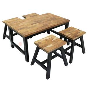 Conjunto de Mesa de Jardín de Madera Industrial de 3 Piezas, Muebles de Comedor de Madera Maciza para Patio, Mesa de Cocina para Exteriores con Estructura de Metal Negro y Taburetes - Product Image 5
