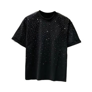 T-shirt pour homme en coton 100% de qualité supérieure, col rond, avec strass, coupe ample, léger. - Product Image 2