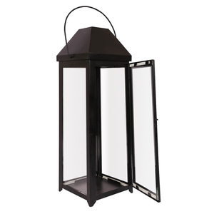 <b>Set</b> Of Two Iron Candle <b>Lantern</b> <b>Set</b> With Glass Shade Black Metal Base For Home Decoration Heat Resistant Design - Product Image 4