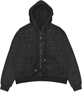 Sudaderas con cremallera para hombre, hombro caído con diamantes de imitación, 100% algodón, forro polar, sudaderas con cremallera de gran tamaño, fabricantes de peso pesado para hombres - Product Image 1