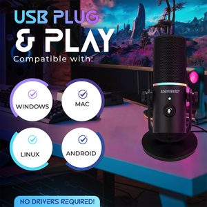 Micrófono USB SoundBeast Firebird con control de volumen, modo de reducción de ruido, iluminación RGB, conector para auriculares para juegos - Product Image 5