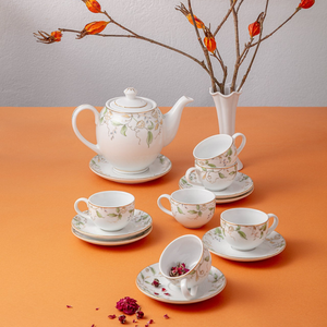 Set de table OEM cadeau unique service à boissons en porcelaine avec fleur 014 vente en gros pour hôtels et restaurants de luxe - Product Image 4
