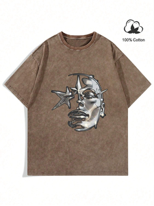 Camiseta estampada de algodón suave para hombre 100% lavado con ácido Impresión digital hecha en Pakistán - Product Image 2