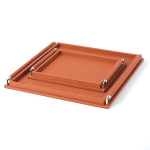 Wholesale Eco-Friendly Luxury Serving Tray Natural Leather Woven Bamboo Handle Premium Leather Tray Bamboo for Serving - Product Image 5