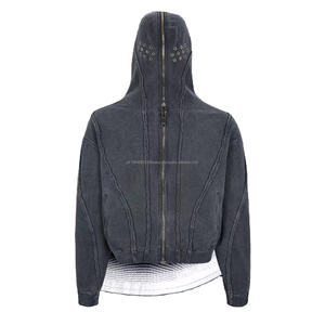 Sudadera con capucha completa con cremallera, estilo acid wash, extragrande, 500 g/m², sudadera con capucha corta para hombre, sudadera con capucha extragrande para hombre, sudadera con capucha pesada - Product Image 1