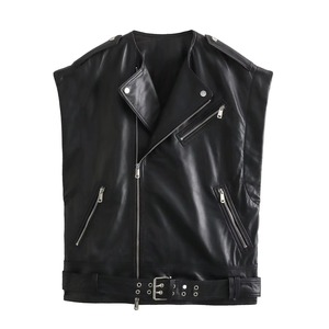 Chaleco de Moda Hip Hop para Mujer, Chaleco de Cuero Auténtico con Cremallera, Fabricante Mayorista, Chalecos de Diseño Elegante para Mujer - Product Image 1