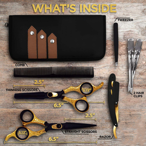 Kit de ciseaux de coiffeur avec manche noir et or pour salon de coiffure, ensemble de ciseaux amincissants pour la beauté, 8 pièces - Product Image 5