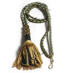 宗教胸十字项链绳，流苏绿色和金色礼仪衣绳，带流苏