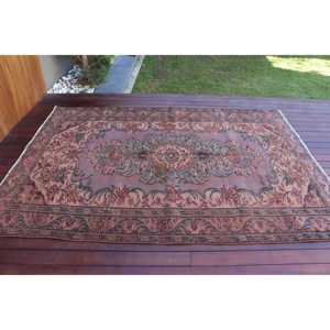 Turkish Large Rug 5.4x7.7 ft, <b>Red</b> Solid Vintage <b>Wool</b> Rug - Product Image 3