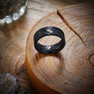 <b>Black</b> Hammered Damascus <b>Ring</b> Unique Wedding Engagement DIY Knives for Men <b>Women</b> Customizable OEM Support From the Manufacturer - Product Image 4
