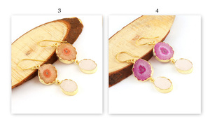 Venta al por mayor de cuarzo solar natural y azúcar druzy doble piedra pendiente 24K chapado en oro latón joyería colgante gancho pendientes - Product Image 4