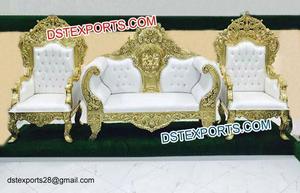 Lujoso conjunto de sofá de oro blanco para boda, muebles de escenario de boda elegantes, conjunto de sofá, precioso sofá King de boda con sillas de trono - Product Image 6
