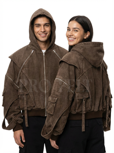 Sweat à capuche décontracté lourd à fermeture éclair, veste oversize streetwear, coupe ample tendance, vêtements de sport personnalisés lavés, vente en gros de sweats à capuche - Product Image 4