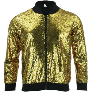 Qualité supérieure Street Fashion Zip Up Fond flexible Deux poches Style Holographique Sequin Danse Porter Unisexe Bomber Vestes - Product Image 1