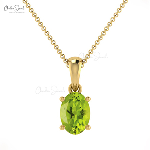 Colgante de Peridoto Natural para Niñas, Colgante Solitario de Peridoto en Oro Sólido de 14K, Joyería de Piedra Natal de Agosto, Precio de Fábrica al por Mayor - Product Image 1