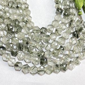 8MM vert rutile à facettes forme hexagonale perles de pierres précieuses naturelles support perceuse 6 pouces brin fantaisie perles fournitures - Product Image 1