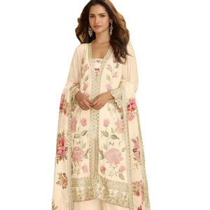 ชุดอานาร์กาลีแบบกึ่งสำเร็จรูปสีแดง ผ้าจอร์เจตต์ งานปักดิ้นลายจารี ดีไซน์ใหม่ สวยสง่างาม สำหรับสตรีชาวมุสลิม สไตล์ปากีสถาน - Product Image 1