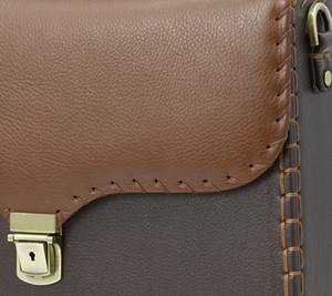 Sac pour ordinateur portable en cuir véritable souple fait à la main, deux tons, marron, professionnel, élégant, pour le travail, le bureau et les affaires - Product Image 5