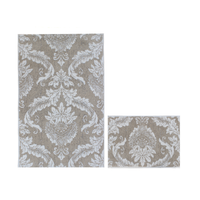 Tapis de bain tissé jacquard en coton recyclé teint en fil, collection Chemay Luxury Home Hotel, écru beige argenté, 40*60cm+60*100cm, fabriqué en Turquie