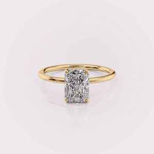 Radiant Cut Lab Grown <b>Diamond</b> Engagement Ring Hidden Halo | IGI Certified Rhodium Plated 14K White/Rose/Yellow Gold Custom - Product Image 1