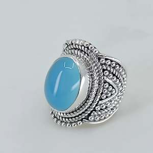 Navya Craft Handmade 925 Sterling Silver <b>Boho</b> <b>Ring</b> March Birthstone Chalcedony <b>Ring</b> with Custom US Size Navya Craft Jewelry - Product Image 2