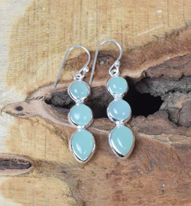 Dernières exclusives de style bohème faites à la main en argent sterling 925 bijoux de pierres précieuses Aqua calcédoine 3 boucles d'oreilles crochet de pierre pour les fêtes - Product Image 3