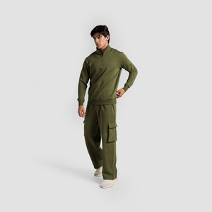 Pull-over décontracté tendance à col montant, grammage élevé, en mélange coton-polyester, coupe ample, fermeture éclair, motif uni, impression numérique, collection automne - Product Image 6