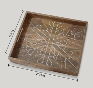 Plateau rectangulaire en bois rustique moderne fait à la main finition polie poignée robuste plateau de service enduit d'émail pour plante de salle à manger de cuisine - Product Image 4