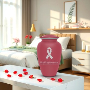 Cancer <b>Ribbon</b> Classic <b>Pink</b> Colour Adult Cremation Urns For Ashes Wholesale Funeral Supplies Memorial Ashes Storage Burial Jars - Product Image 2