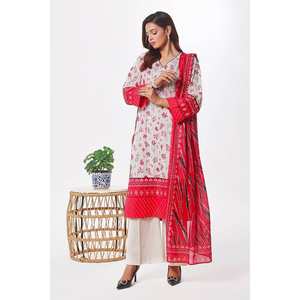 ชุดผ้าชีฟองพิมพ์ลาย 3 ชิ้นสำหรับผู้หญิง สีแดง แบบยังไม่เย็บติดกัน พร้อมงานปัก เหมาะสำหรับใส่ในชีวิตประจำวัน - Product Image 5