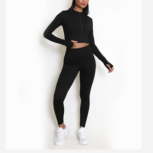 Sports Gym Fitness Yoga Wear 2 pièces ensemble haut à manches longues taille haute Leggings sans couture équipement d'entraînement pour grande taille manches courtes - Product Image 3