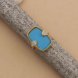 Anillos de moda minimalistas de piedras preciosas azul turquesa y CZ Ajuste de pinza chapada en oro para compromiso o fiesta anillos joyería - Product Image 2