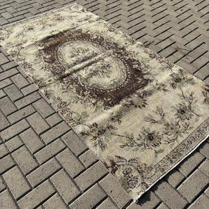 Turkish Area Rug 3.7x7.5 ft (112x229 cm), Vintage <b>Brown</b> Polka dot Rug - Product Image 1