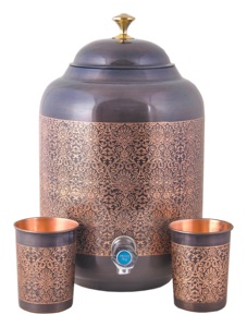 Handmade Copper Water Container Screen Printing Design Anti-corrosion Coating HANDGRIP Lid-Kitchen Home Hotel Restaurant Decor - Product Image 2